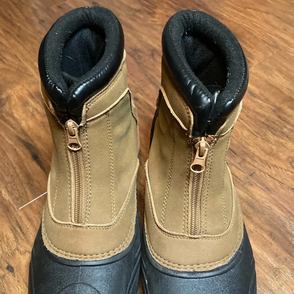 Nautica Men's Tidewater Zip Winter Snow Boots Tan/Black Waterproof 3M Sz 7M New